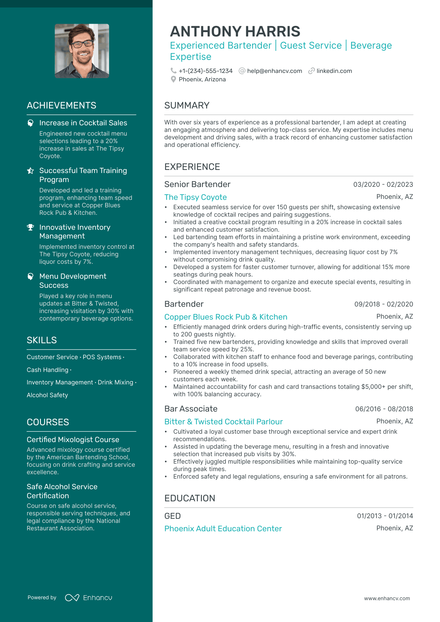 5 High Volume Bartender Resume Examples & Guide for 2024