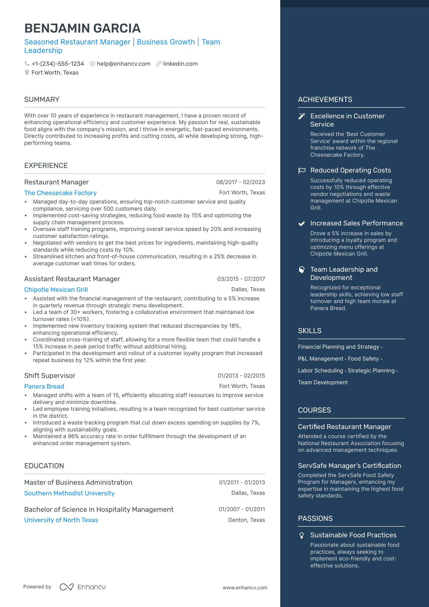 5 Restaurant General Manager Resume Examples & Guide for 2024