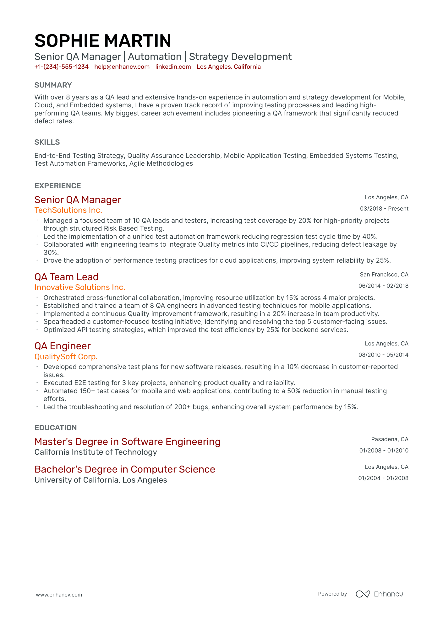 10 Software QA Manager Resume Examples & Guide for 2026