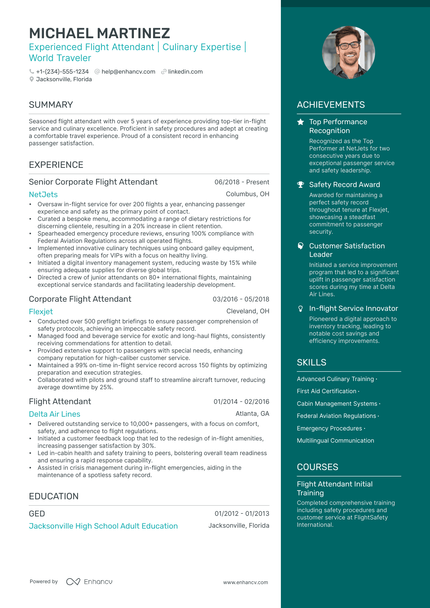 5 Corporate Flight Attendant Resume Examples & Guide for 2024