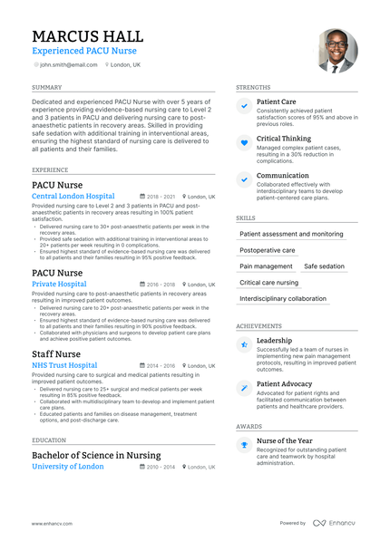 5 Pacu Nurse Resume Examples & Guide for 2024