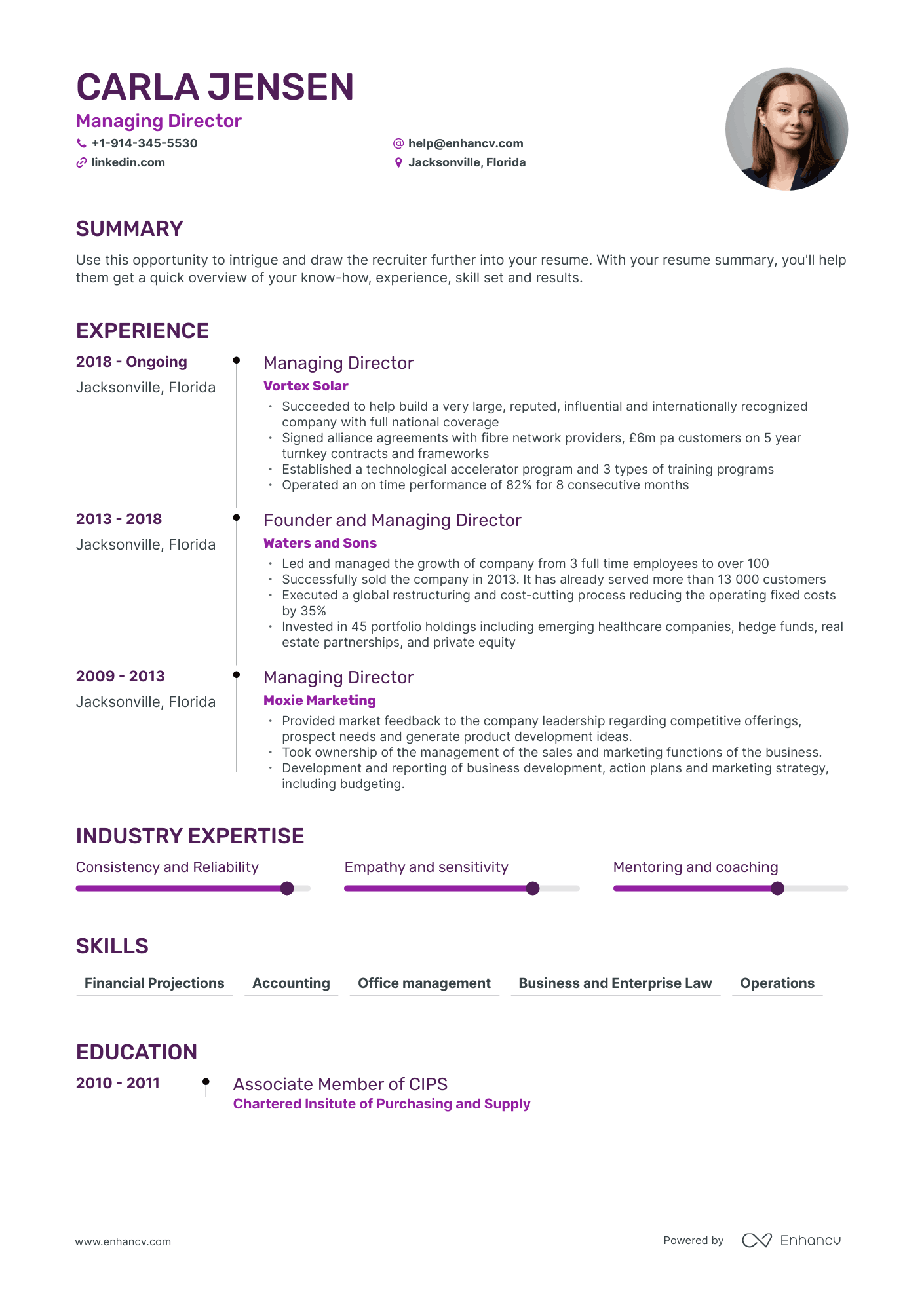 Managing Director Resume Summary