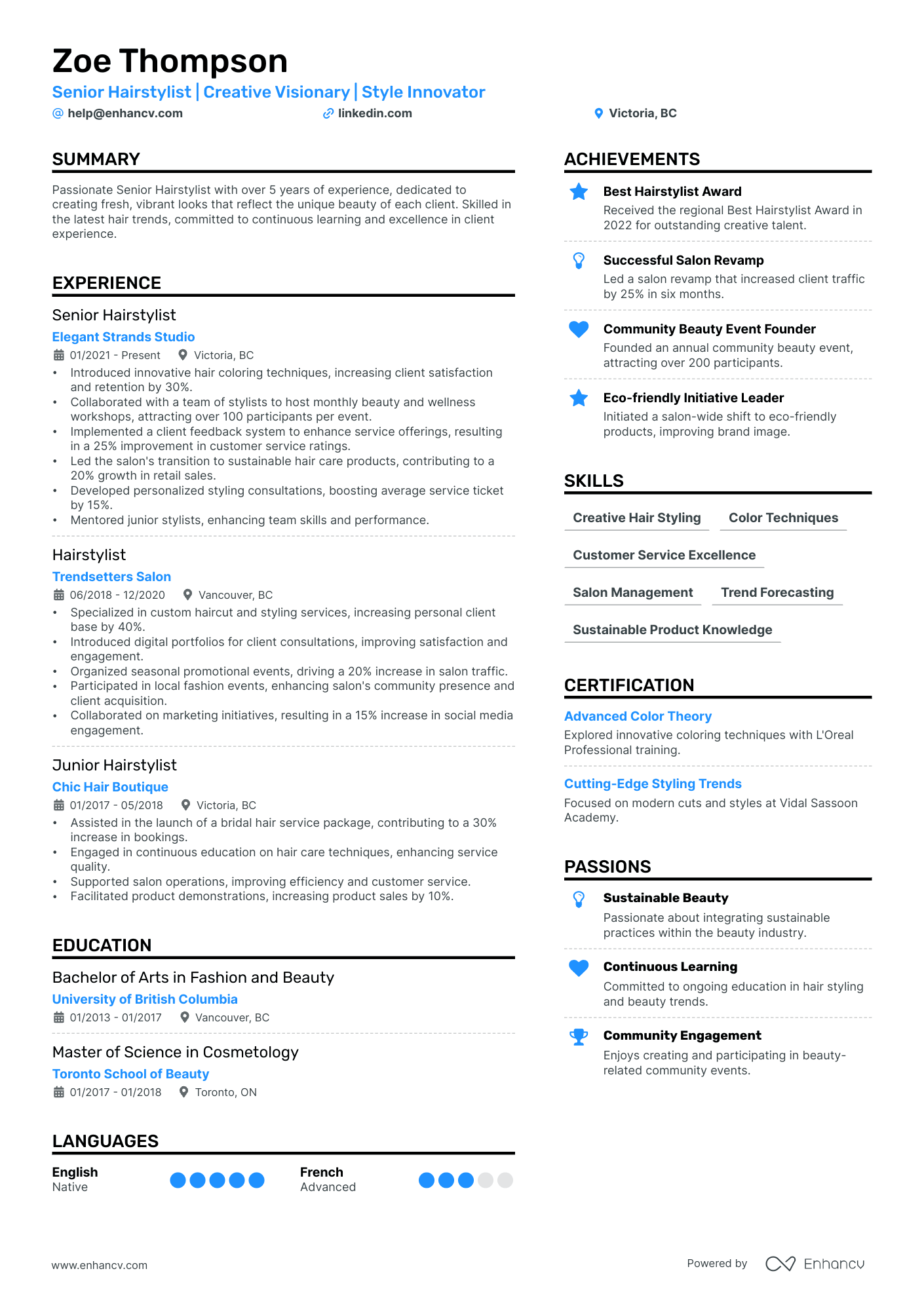 Hair Stylist resume example