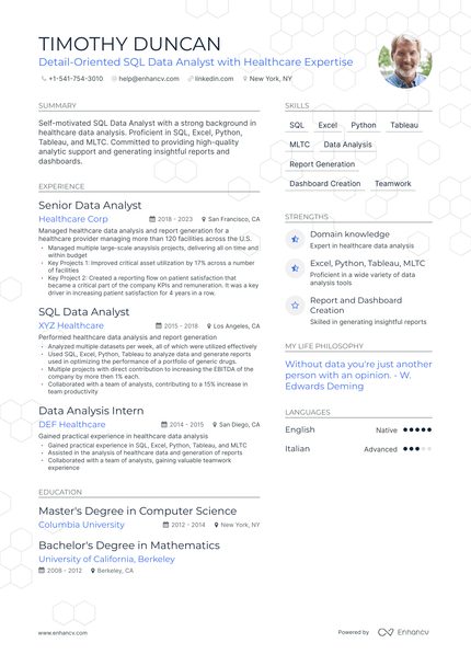 5 SQL Data Analyst Resume Examples & Guide for 2024