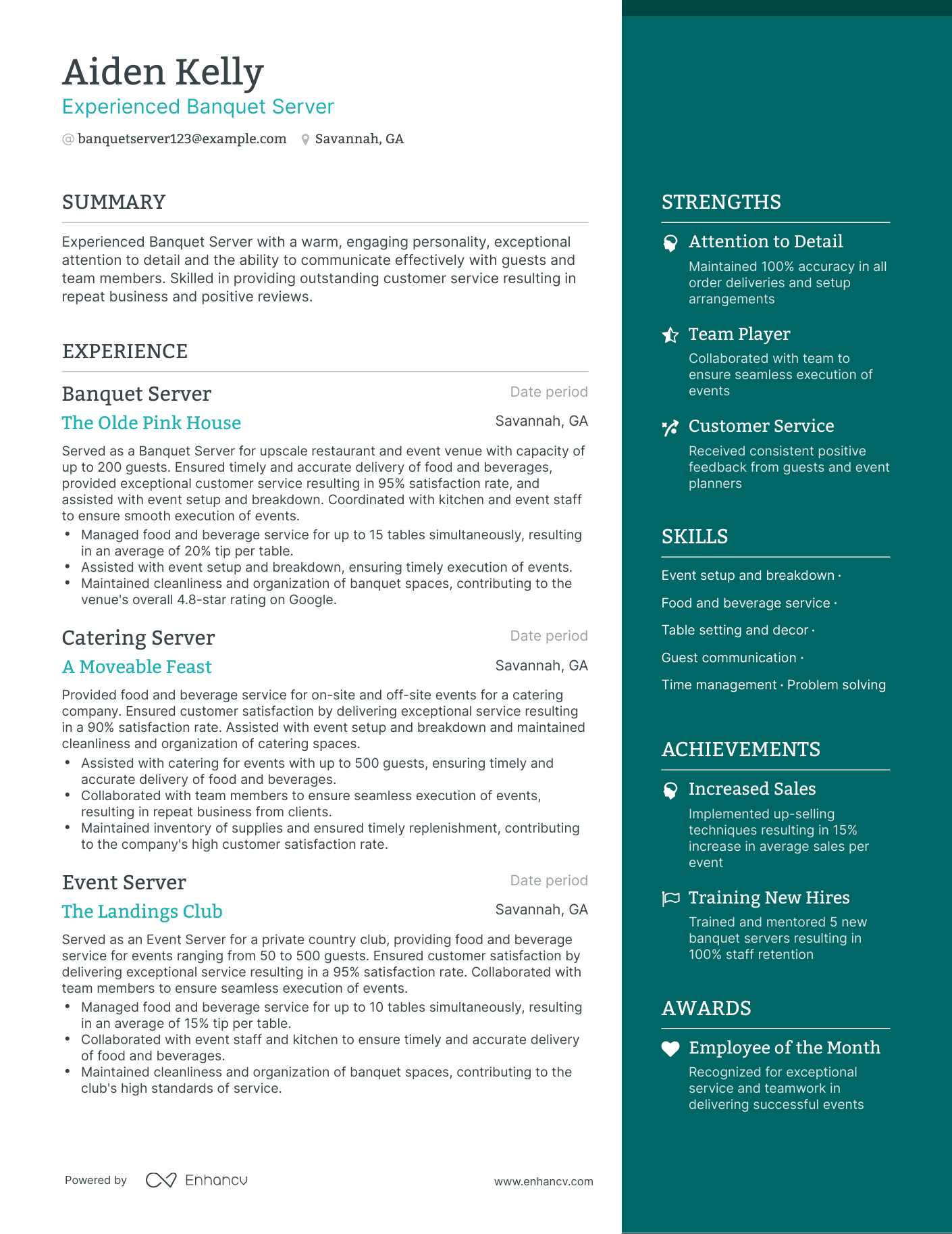 5 Banquet Server Resume Examples & Guide for 2024