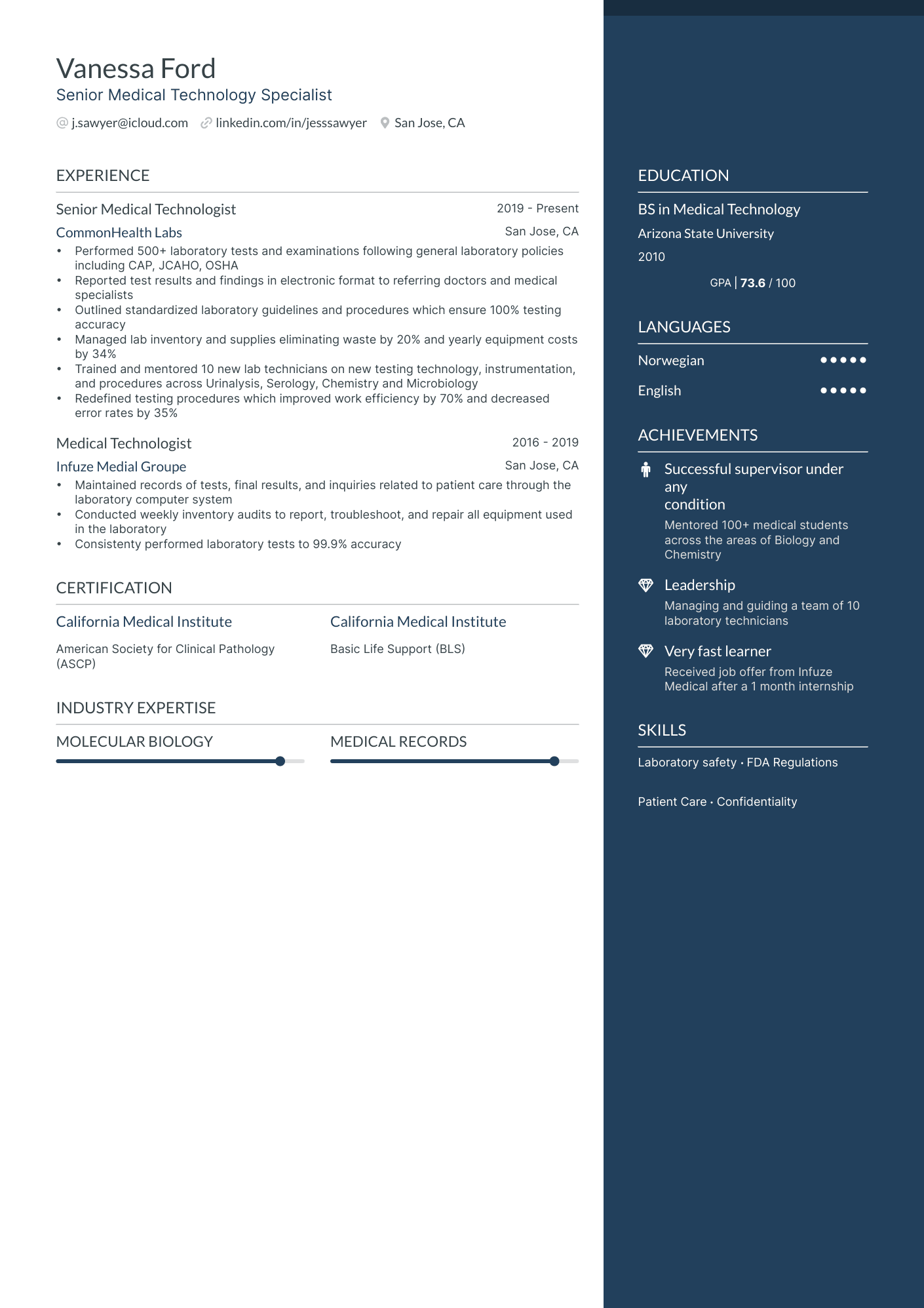 5 Medical Technologist Resume Examples & Guide for 2024