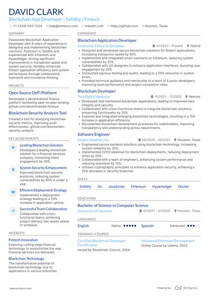 21 Blockchain Developer Resume Examples & Guide for 2026