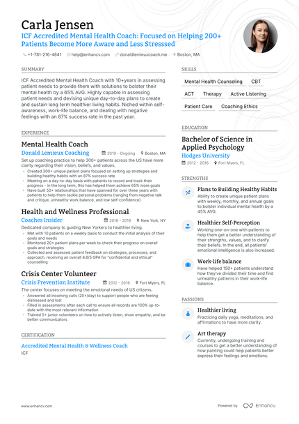 5 Mental Health Coach Resume Examples & Guide for 2024