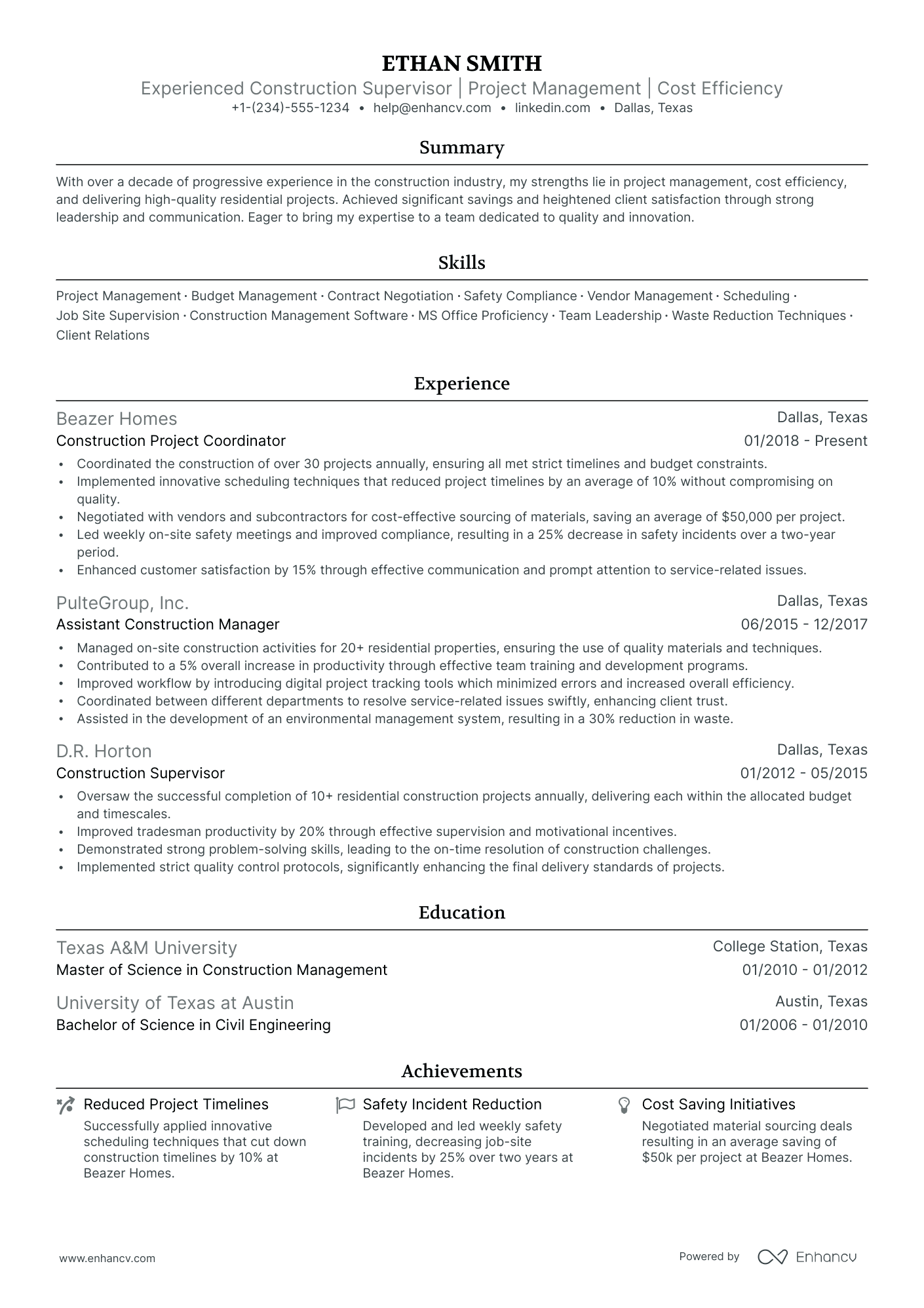 5 Construction Manager Resume Examples & Guide for 2024