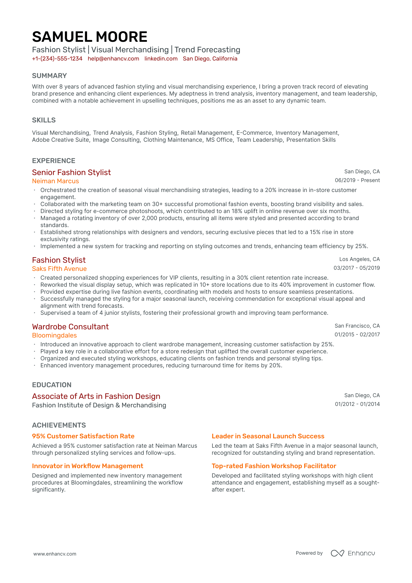 5 Fashion Stylist Resume Examples & Guide for 2024