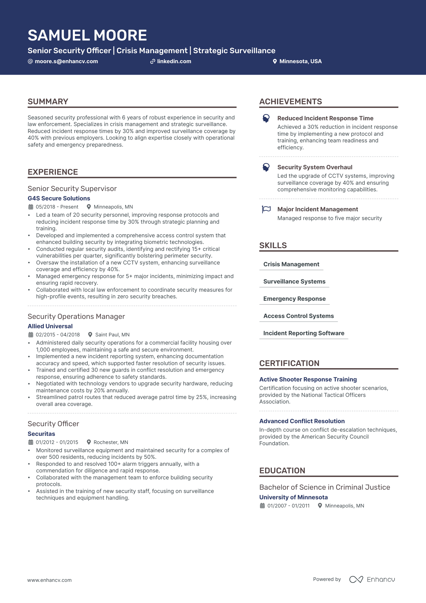 Security Guard resume example