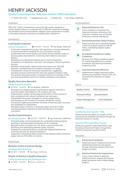 5 Quality Control Inspector Resume Examples & Guide for 2024