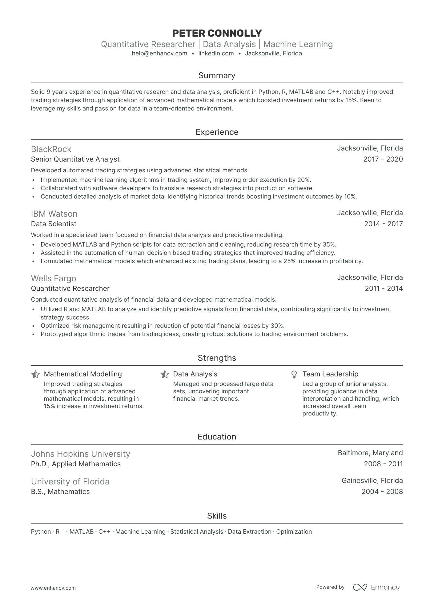 5 Quantitative Researcher Resume Examples & Guide for 2024