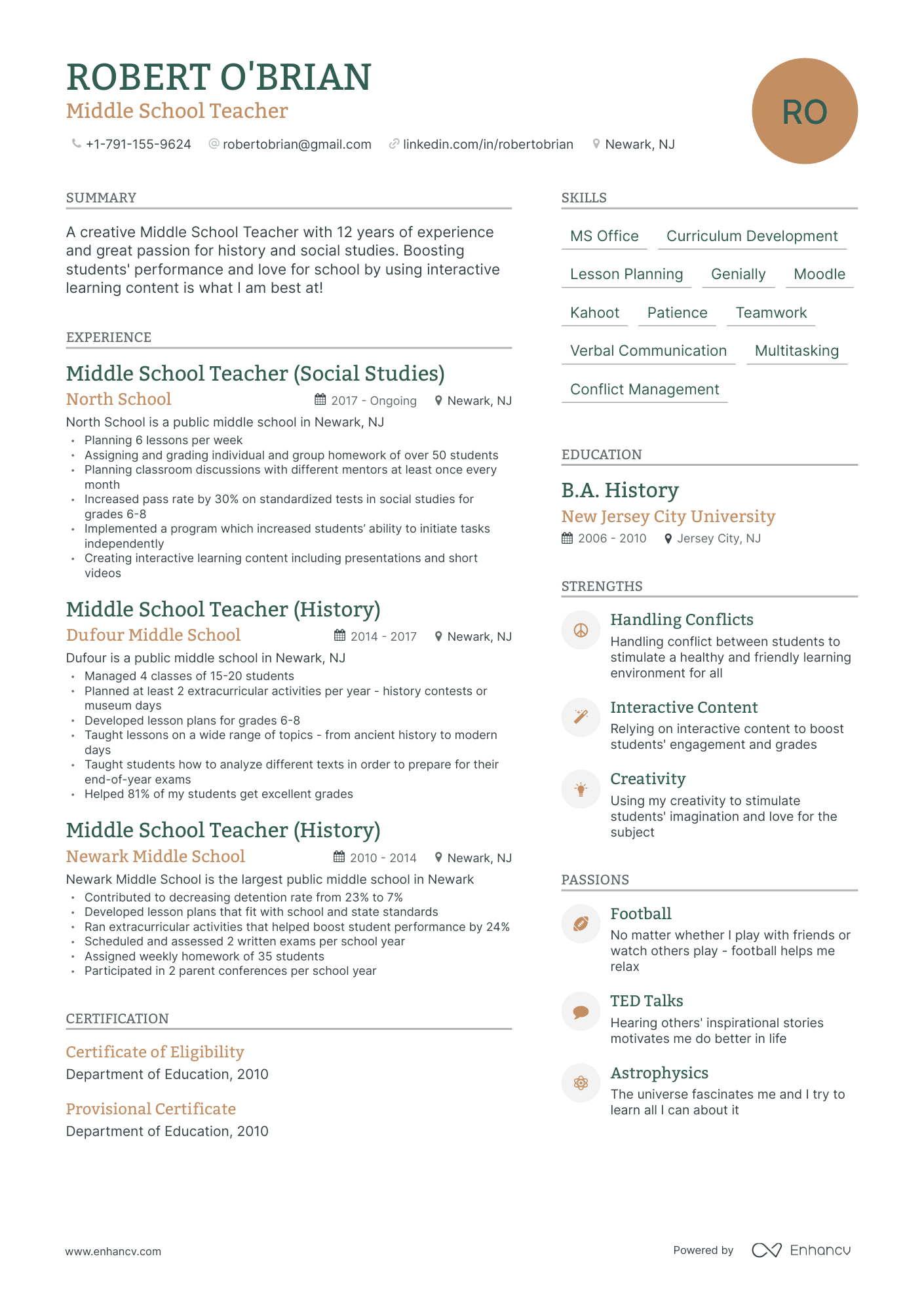 5 Middle School Teacher Resume Examples & Guide for 2024