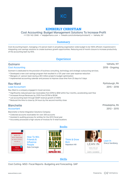 resume format for cost accountants