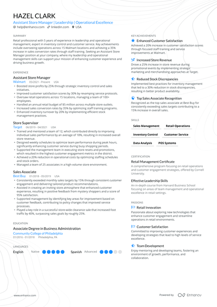 Assistant Manager resume example