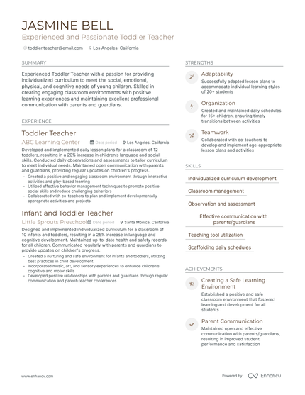 5 Toddler Teacher Resume Examples & Guide for 2024