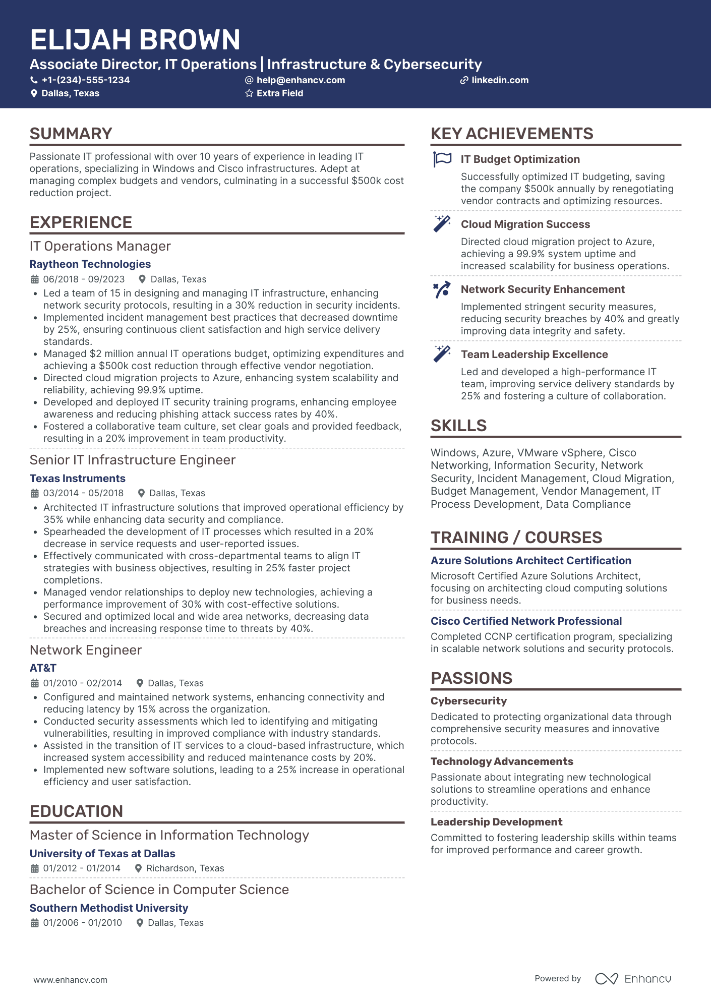 A resume example of a IT Director of Cloud Services