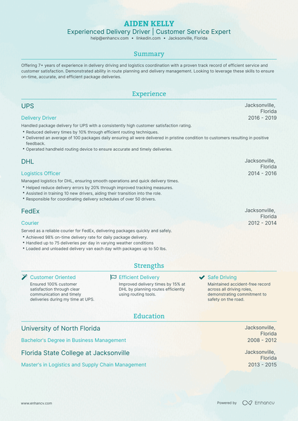 5 Amazon Delivery Driver Resume Examples & Guide for 2024