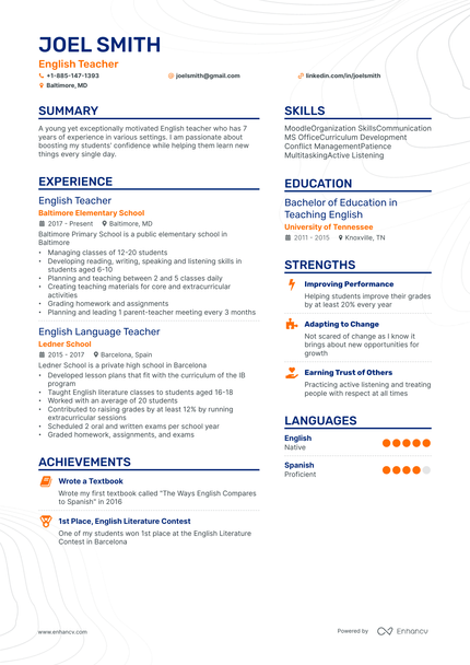 5 English Teacher Resume Examples & Guide for 2024