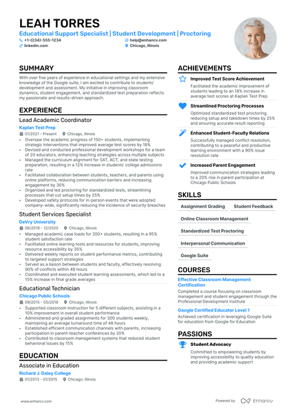 Paraprofessional resume example