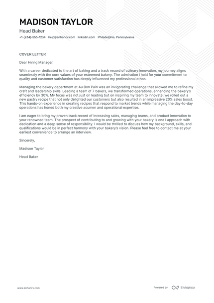 5 Professional Baker Cover Letter Examples And Template For 2025 