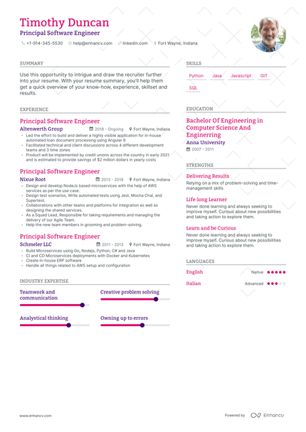 Principal Software Engineer Resume Examples & Guide for 2023 (Layout ...