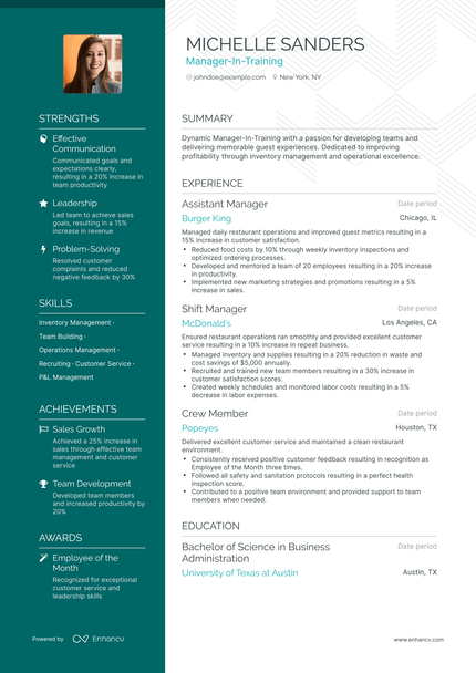 5 Manager In Training Resume Examples & Guide for 2024