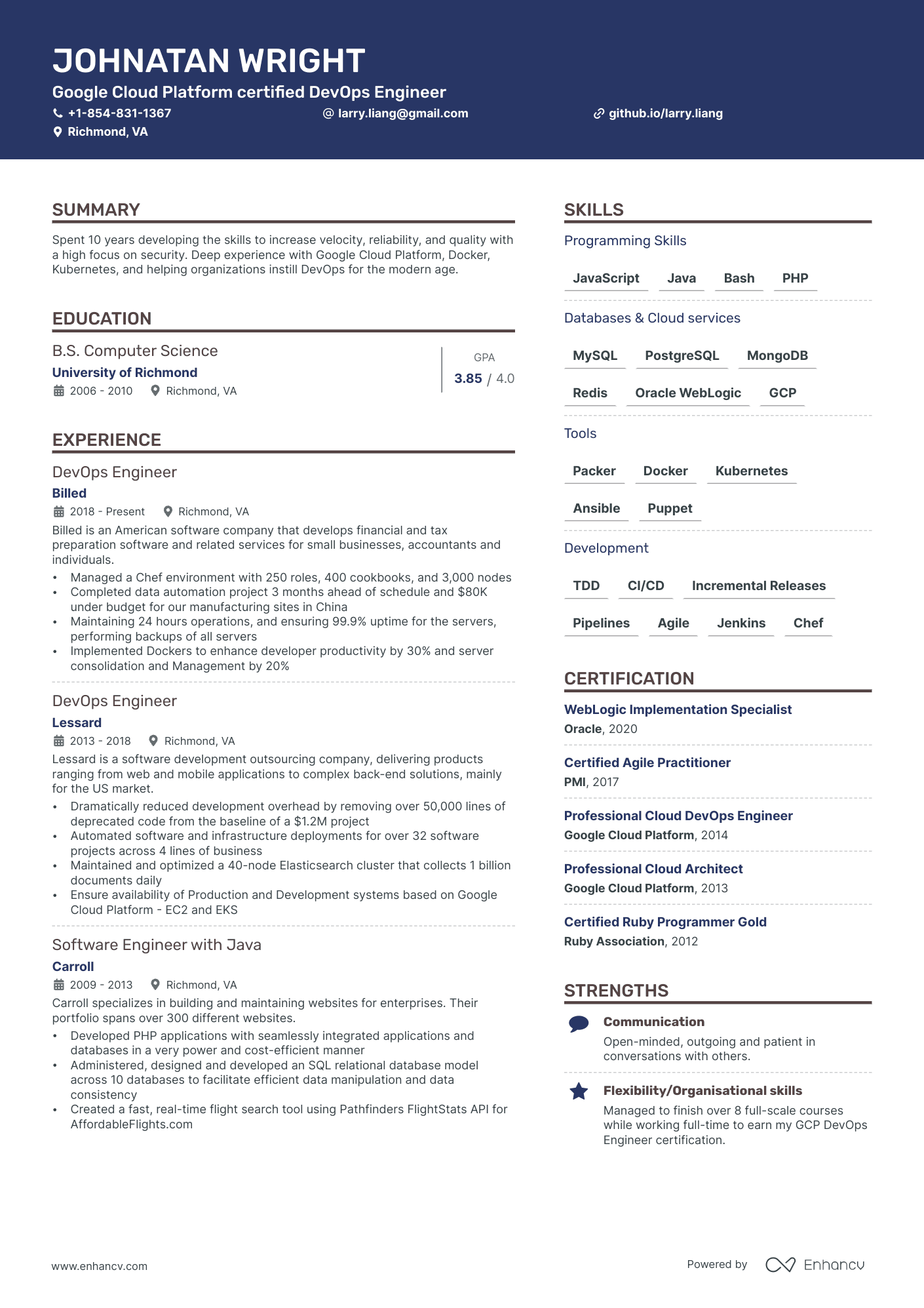 DevOps Engineer resume example