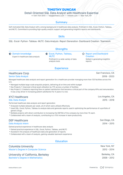 5 SQL Data Analyst Resume Examples & Guide for 2024