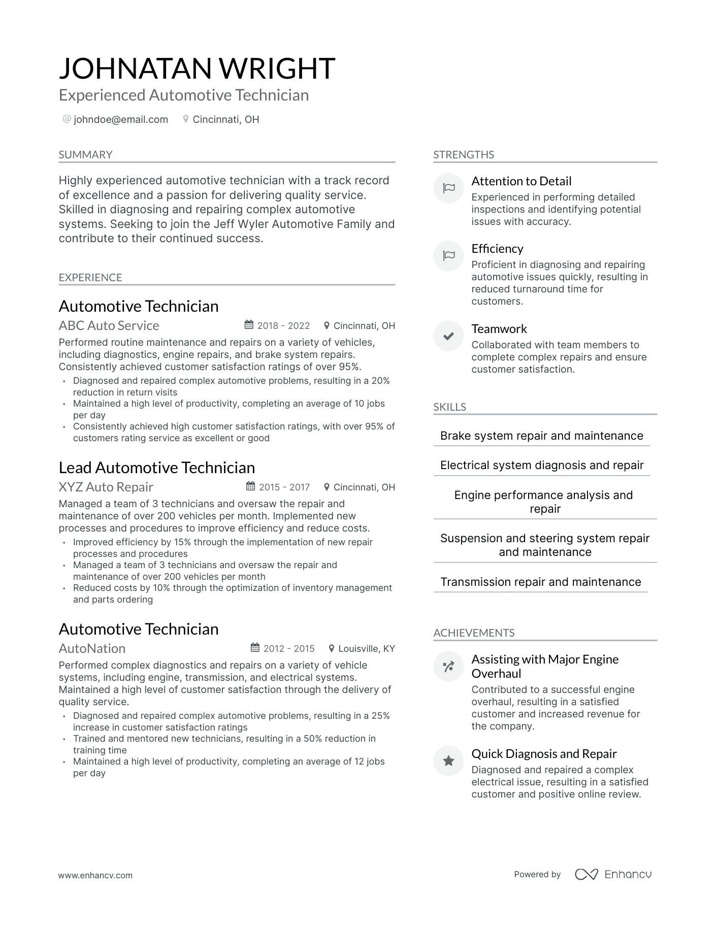 5 Automotive Technician Resume Examples & Guide for 2023