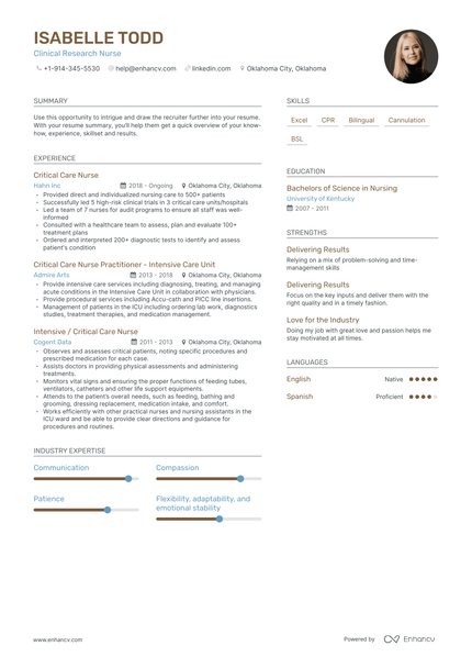 Clinical Research Nurse Resume Examples & Guide for 2023 (Layout ...