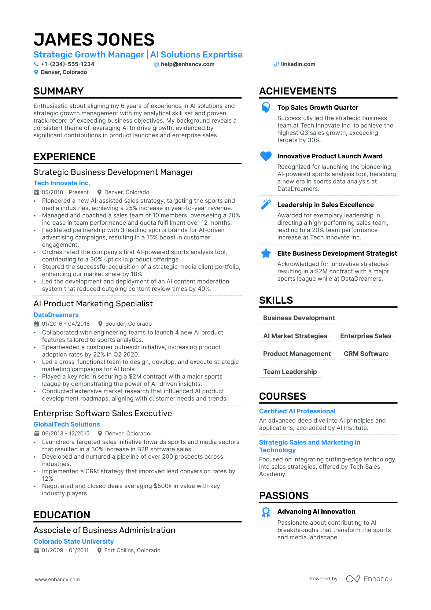 Sports resume example