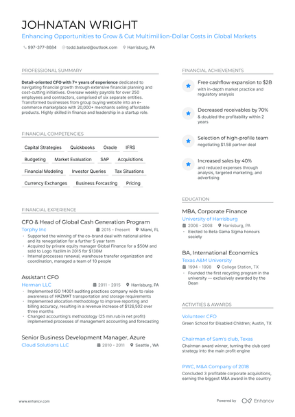 5 Chief Financial Officer Resume Examples & Guide For 2024