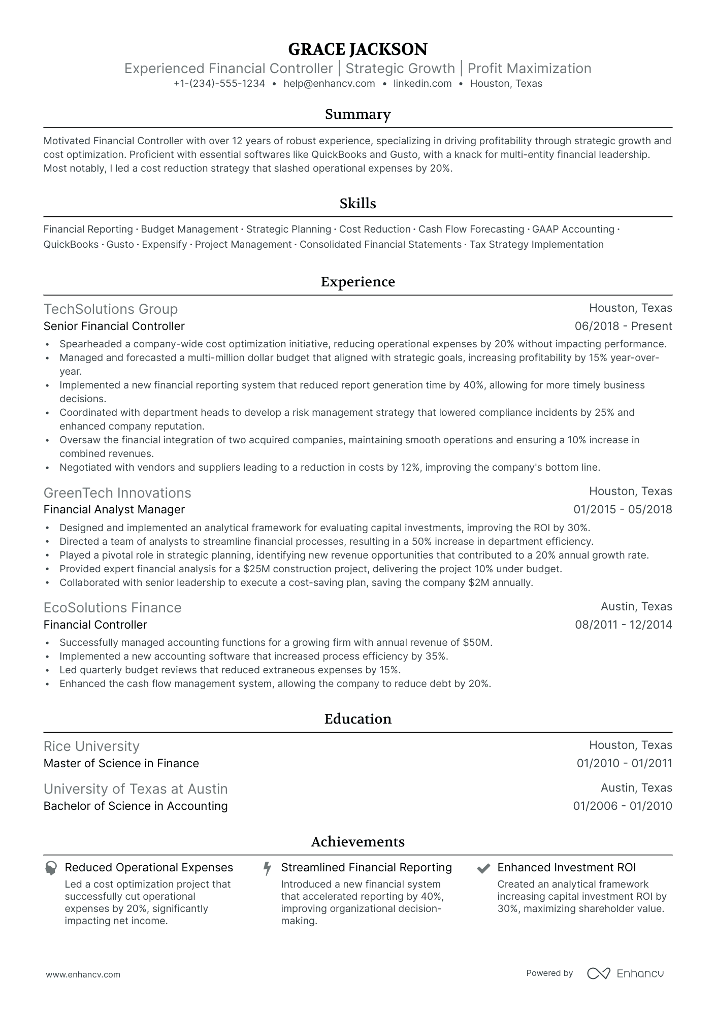 5 Financial Controller Resume Examples & Guide for 2024