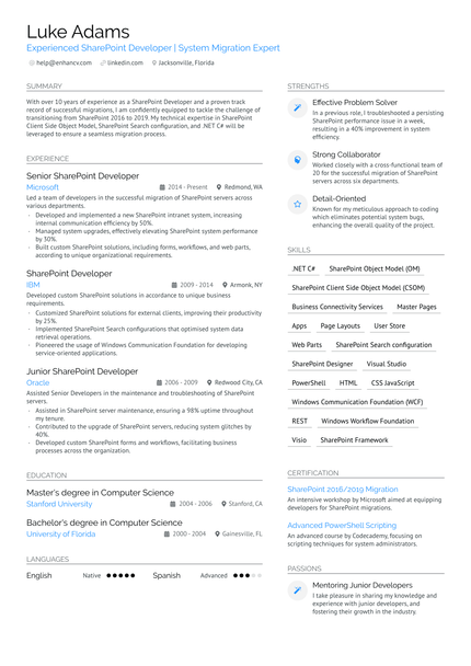 7 Sharepoint Developer Resume Examples & Guide for 2025