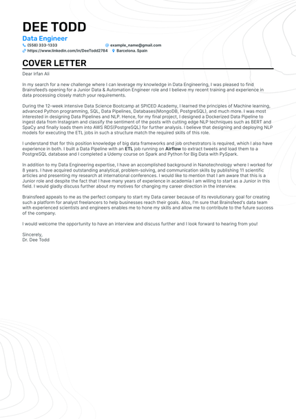 Data Engineer resume