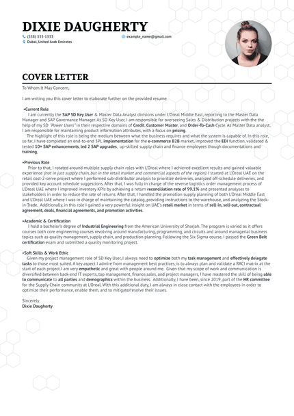 Supply Chain cover letter