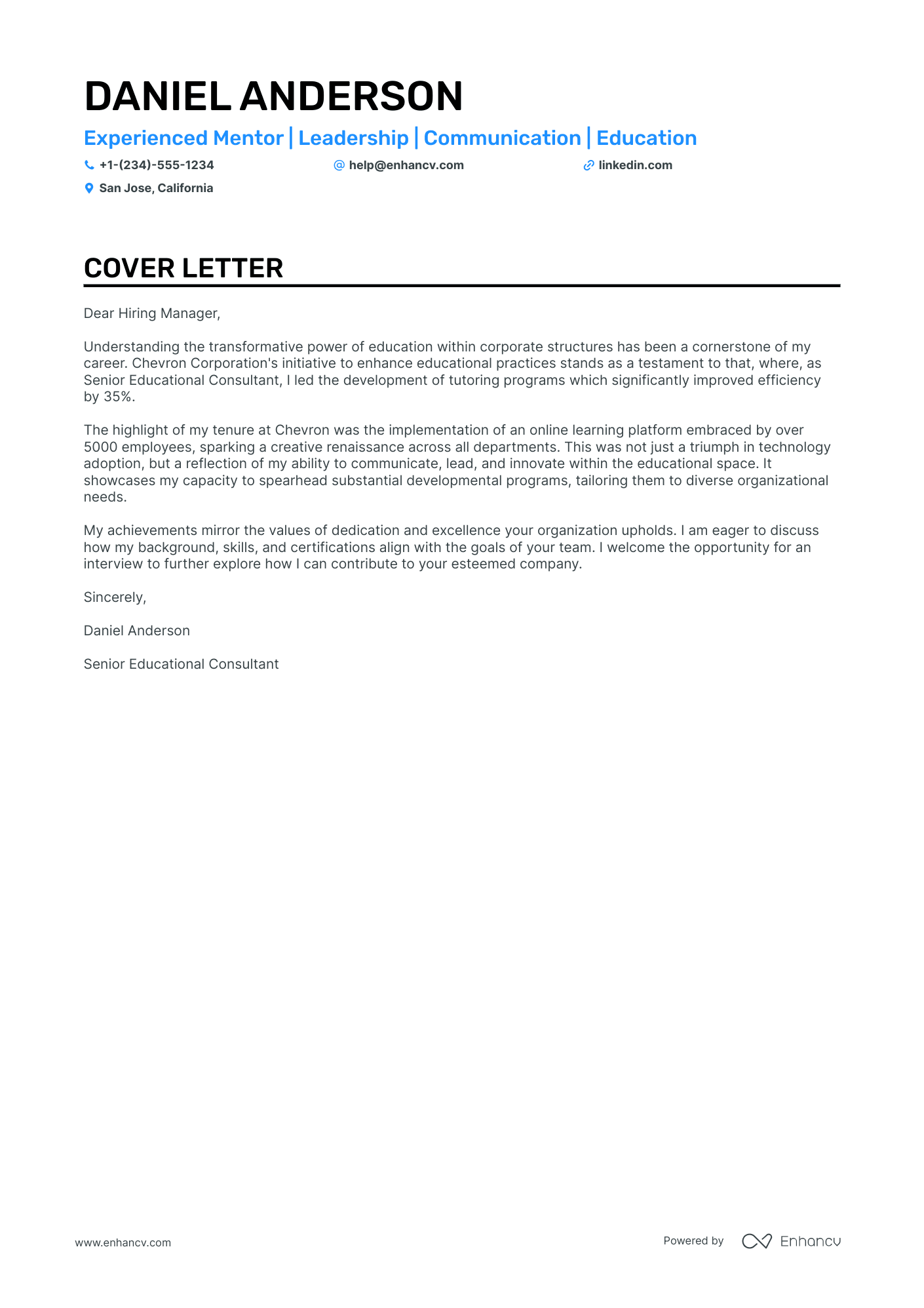 6 Professional Mentor Cover Letter Examples And Template For 2025 Enhancv