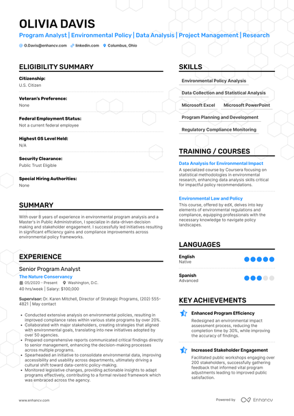 Federal resume example