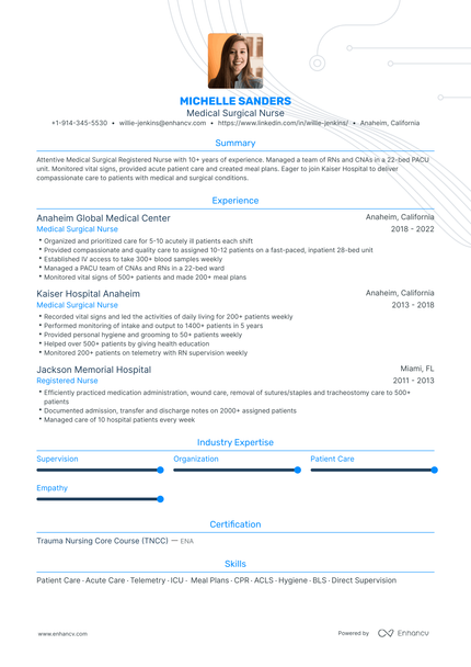 Medical Surgical Nurse Resume Examples & Guide for 2023 (Layout, Skills ...