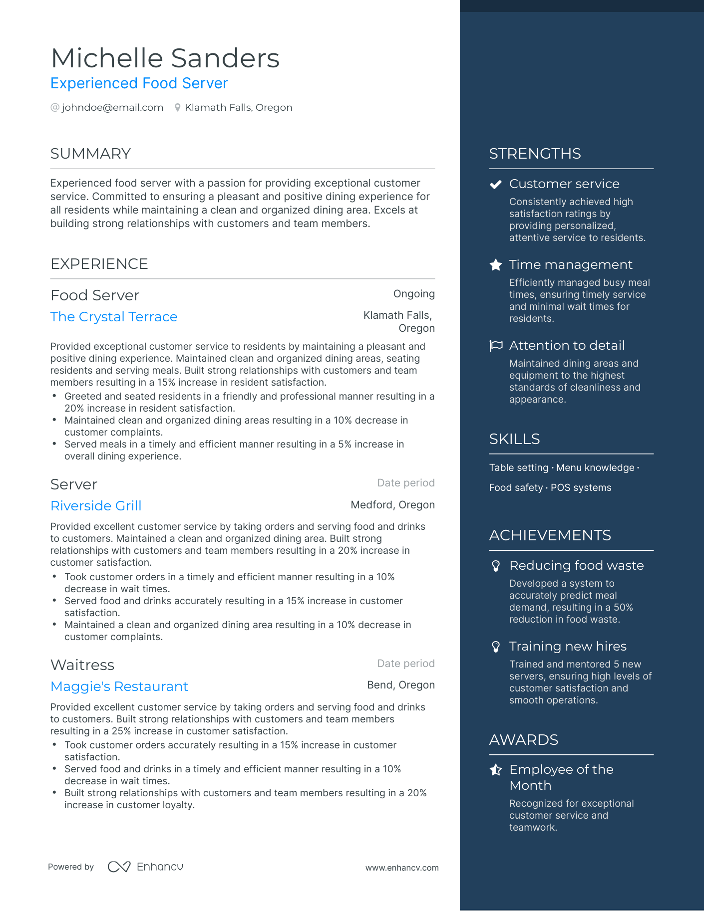 5 Food Server Resume Examples & Guide for 2023