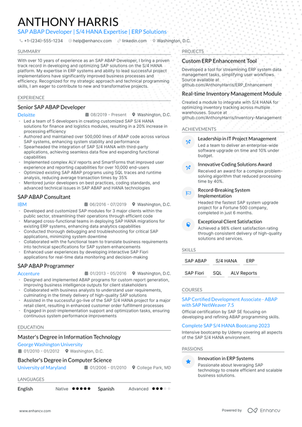 5 SAP Abap Developer Resume Examples & Guide for 2024