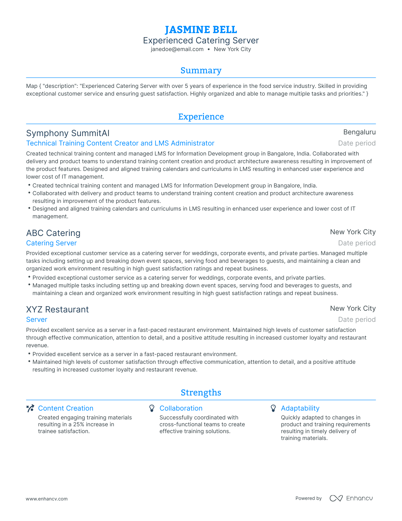 5 Catering Server Resume Examples & Guide for 2023