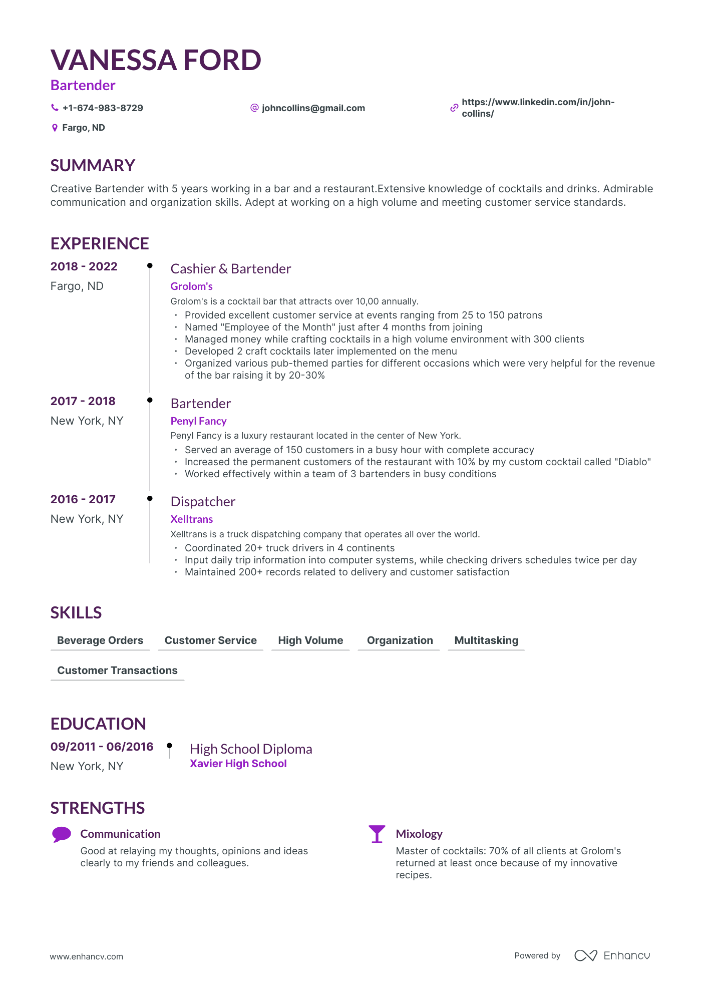 8 Bartender Resume Examples & Guide for 2023