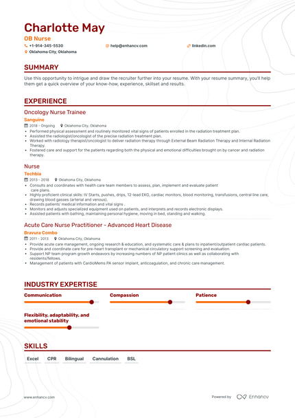 OB Nurse Resume Examples & Guide for 2023 (Layout, Skills, Keywords ...