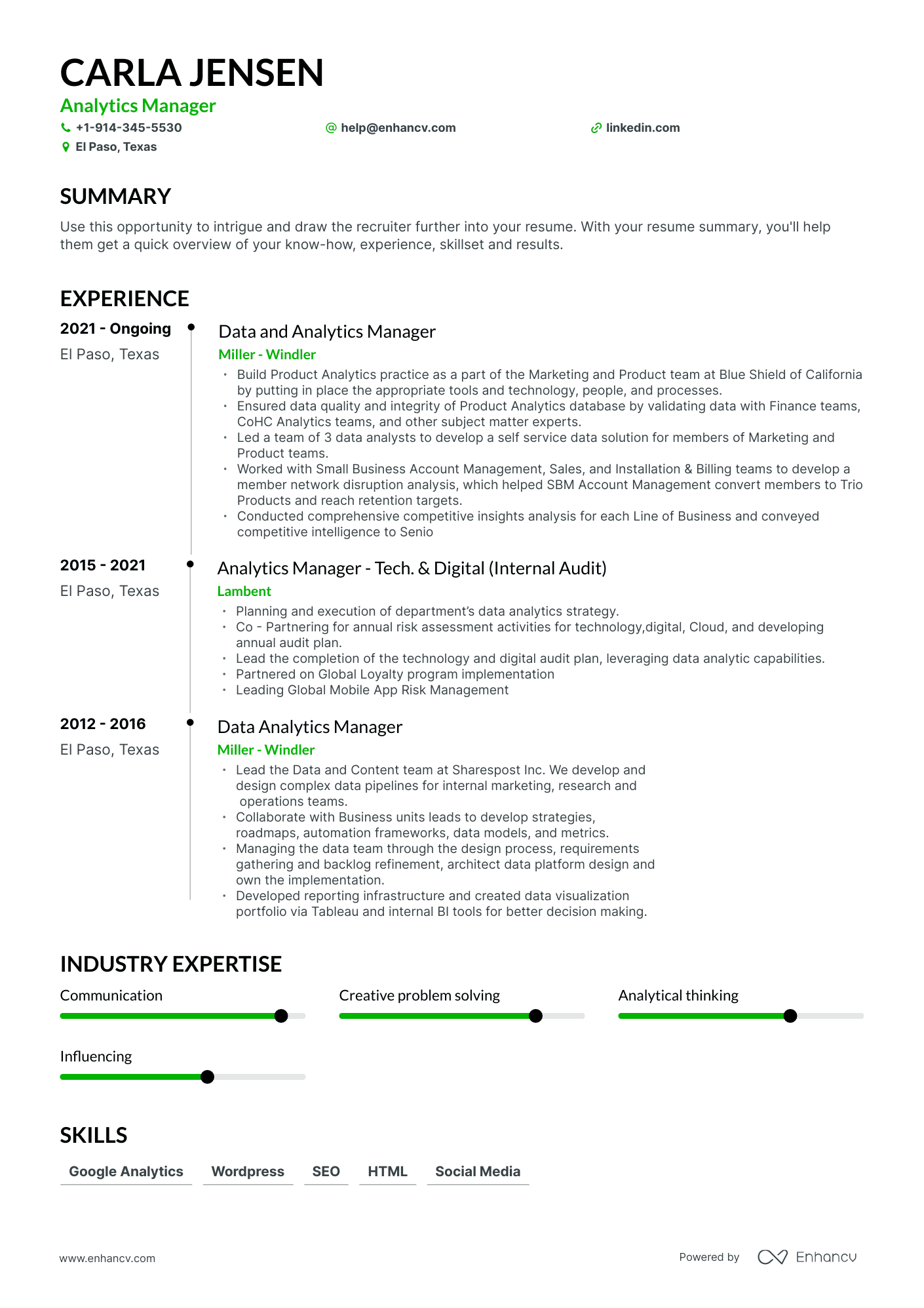 Analytics Manager Resume Examples & Guide for 2023 (Layout, Skills ...