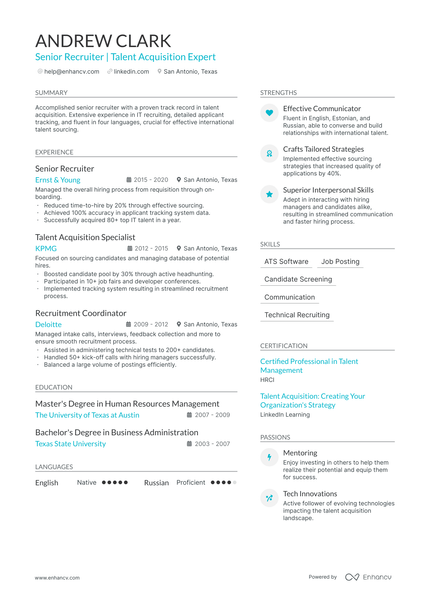 5 Senior Recruiter Resume Examples & Guide for 2024