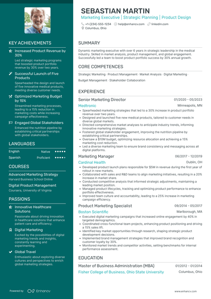 A resume example of a Chief Marketing Officer in Pharmaceuticals