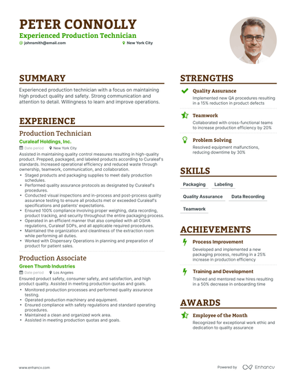 5 Production Technician Resume Examples & Guide for 2024